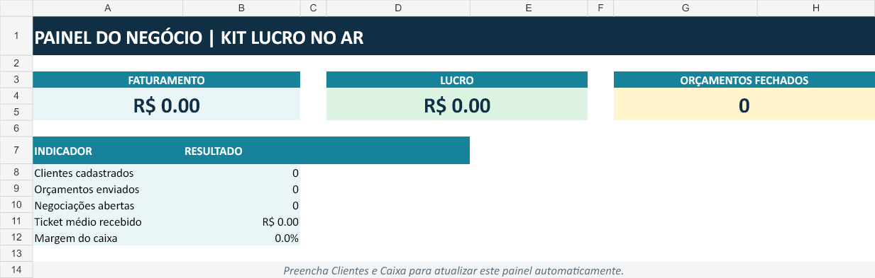Planilha financeira real incluída no Kit Lucro no Ar